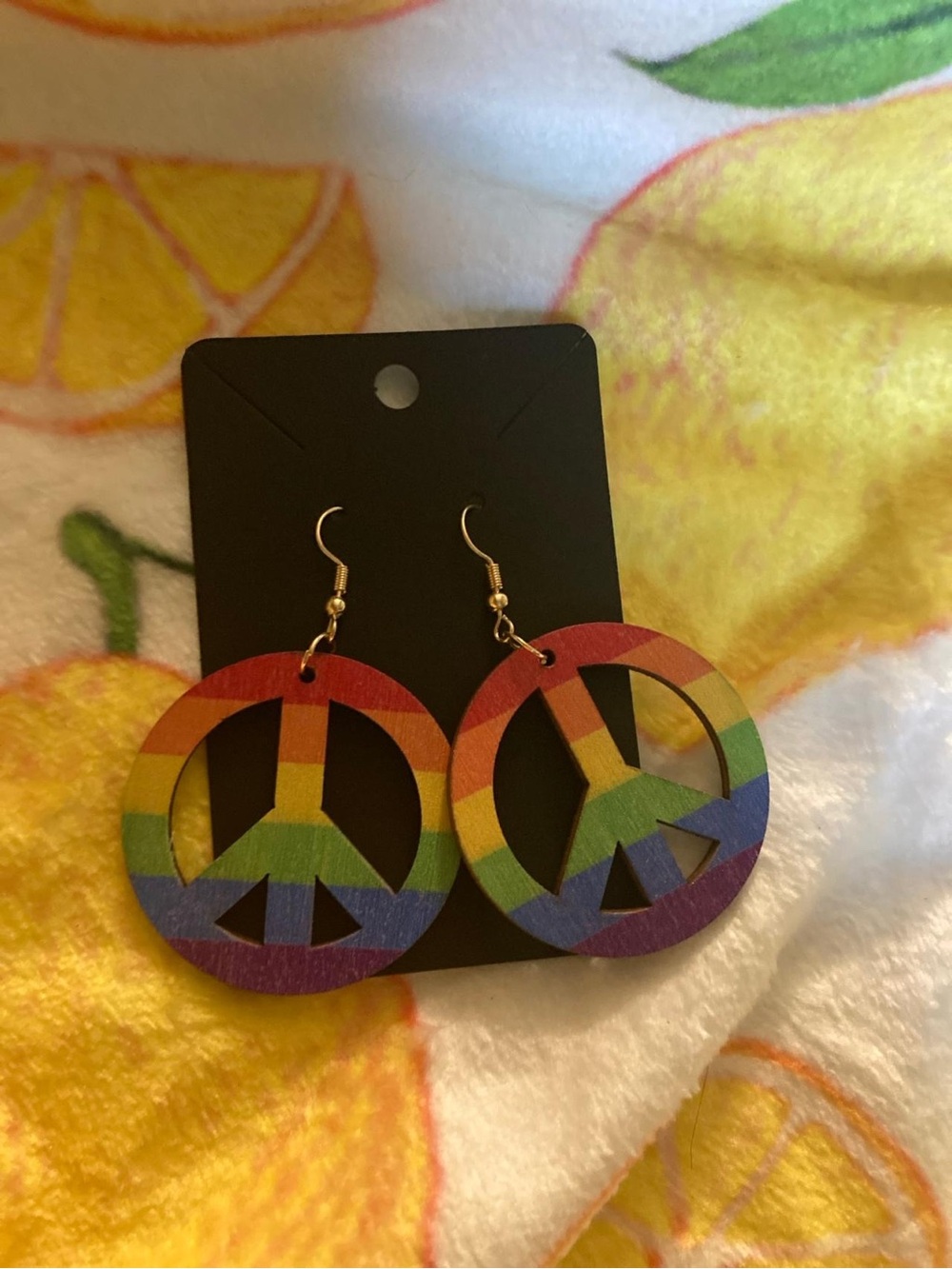 Rainbow Peace Sign Dangle Earrings - Multicolor